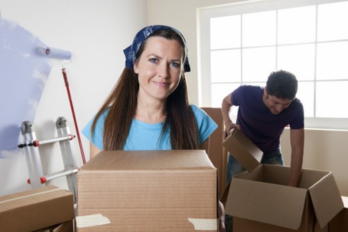 Packed student belongings ready for storage during a move in Richmond upon Thames
