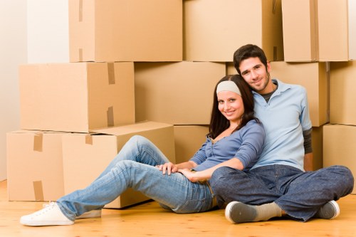 Packed boxes and furniture prepared for long-term storage