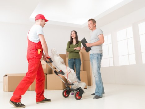 Packed boxes and furniture ready for a local move in Richmond