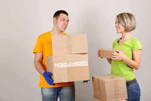 Commercial office furniture and boxes prepared for relocation in Richmonduponthames